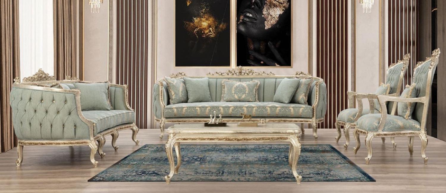 Casa Padrino Luxus Barock Wohnzimmer Set Grün / Antik Gold - 2 Sofas & 2 Sessel & 1 Couchtisch - Handgefertigte Wohnzimmer Möbel im Barockstil - Edel & Prunkvoll Bild 1