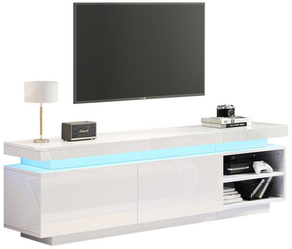 HAUSS SPLOE Lowboard mit LED-Beleuchtung, großer Stauraum, TV-Board für 75-Zoll-TV weiß (TV-Schrank Fernsehtisch,TV-Board,TV-Ständer, = TV-Kommode, 1 St, 2 Türen, 2 offene Fächer), geeignet für 75-Zoll-TVs Bild 1