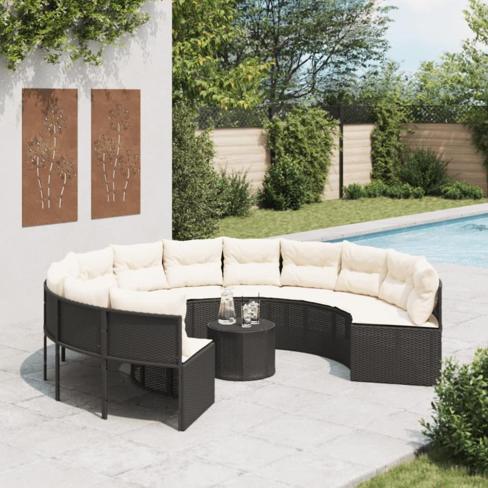 vidaXL Gartensofa mit Tisch und Kissen Rund Schwarz Poly-Rattan 3318544 Bild 1