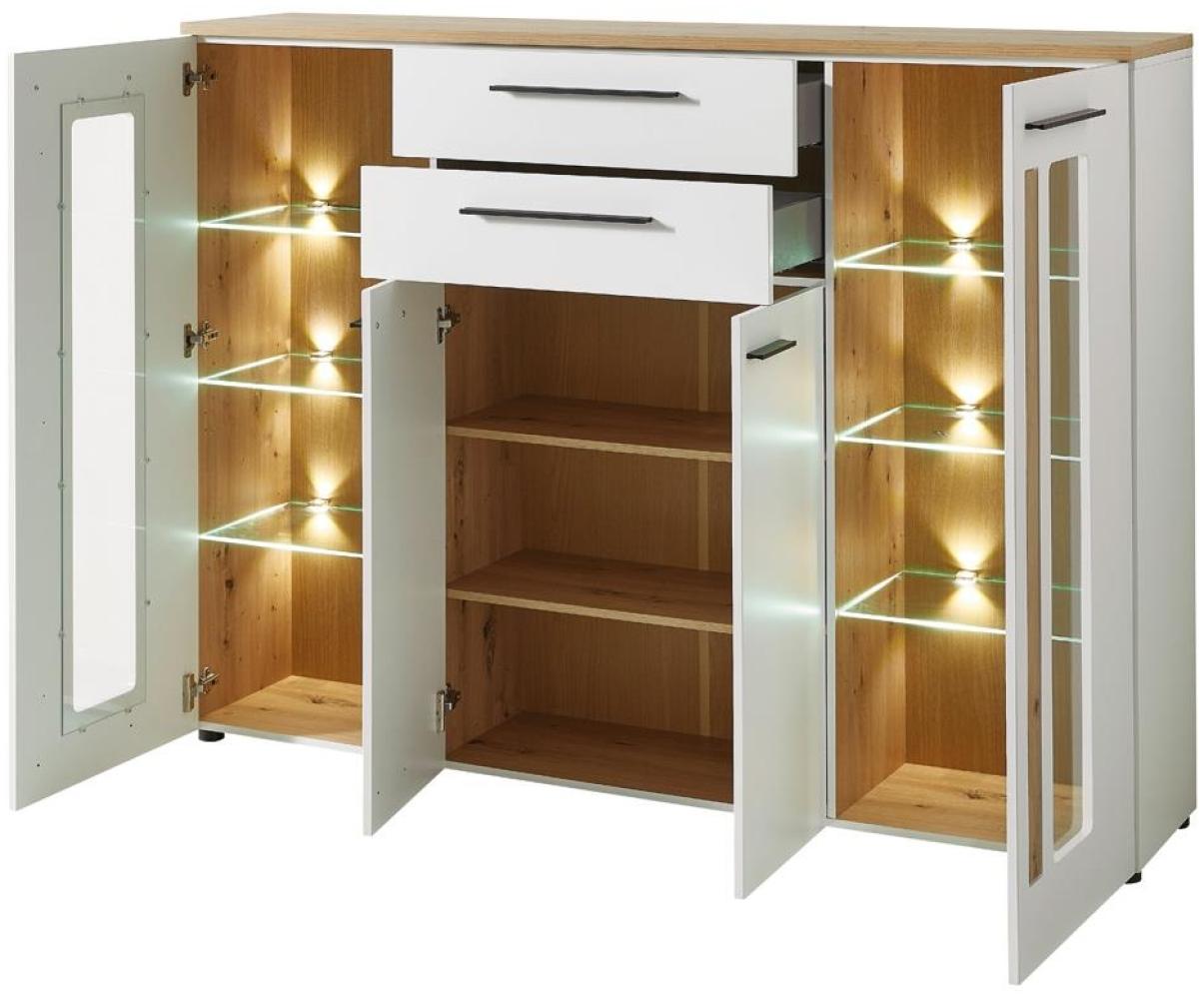 Highboard LOFT-TWO weiß Laminat Artisan Eiche inkl. LED Bild 1