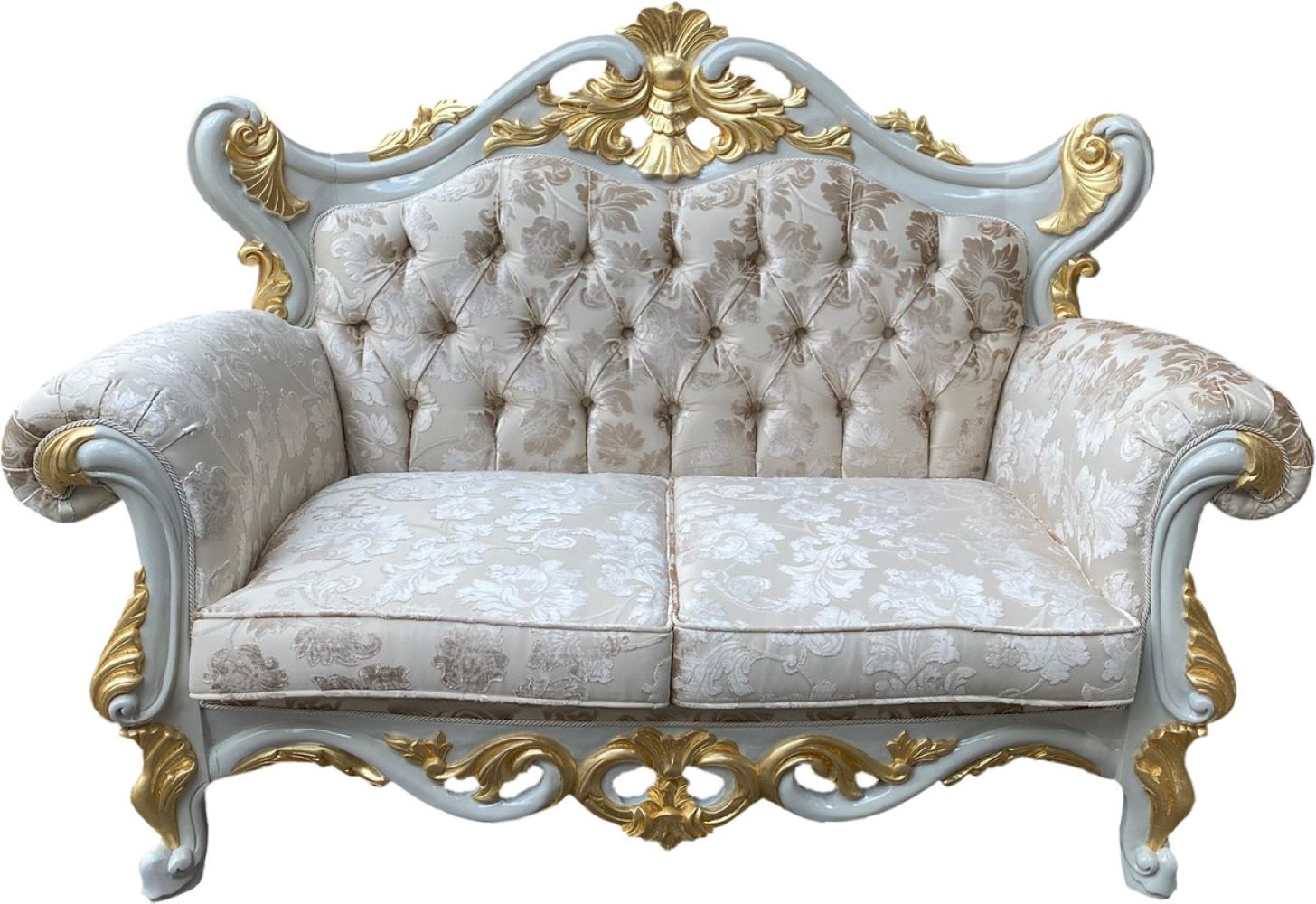 Pompöös by Casa Padrino Luxus Barock 2er Sofa Creme Bouquet Muster / Weiß / Gold - Pompööses Barock Sofa designed by Harald Glööckler Bild 1