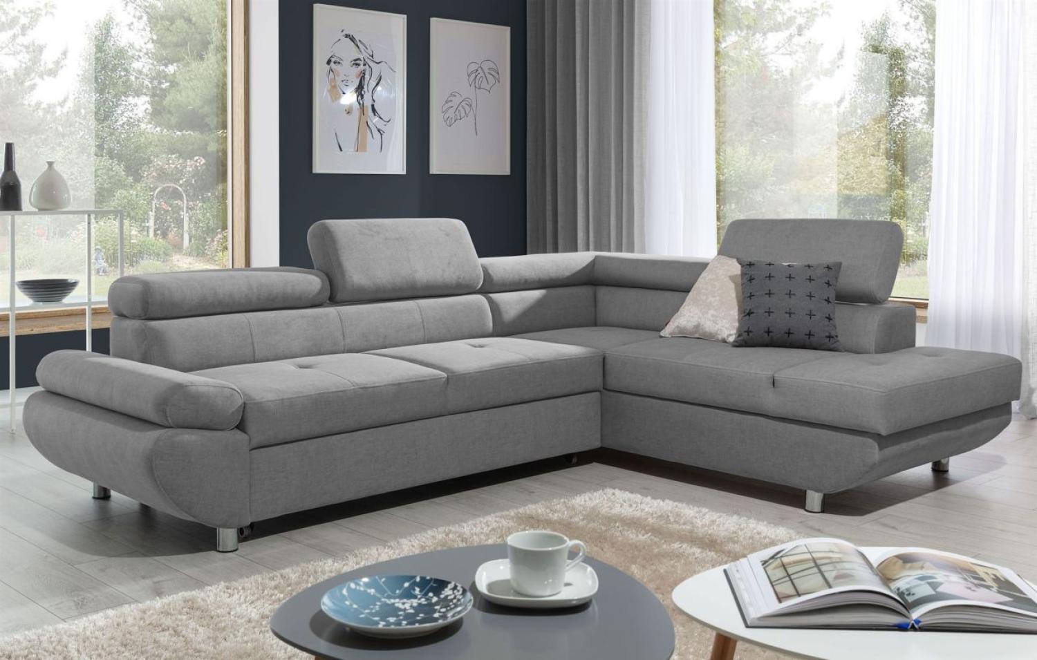 Ecksofa Sofa PANOS Stoff Esito Grau mit Schlaffunktion Ottomane Rechts Bild 1