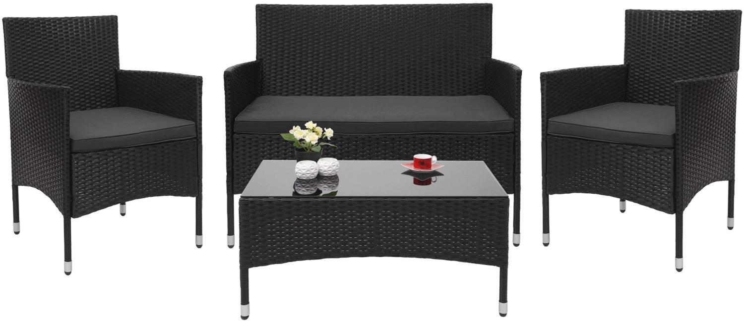 Poly-Rattan Garnitur HWC-F55, Balkon-/Garten-/Lounge-Set Sofa Sitzgruppe ~ schwarz, Kissen dunkelgrau Bild 1