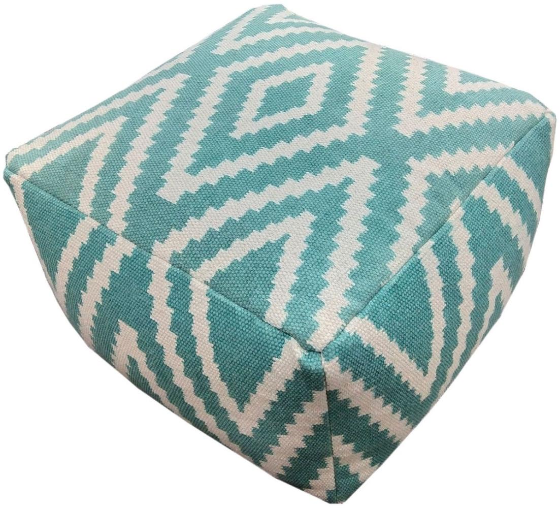 Soma Pouf Sitzpuff Strick Velours Sitzhocker Strickhocker Sitzpouf Bodenkissen (BxHxL) 55 x 37 x 55 55x55 mint Kelim Hocker Bild 1