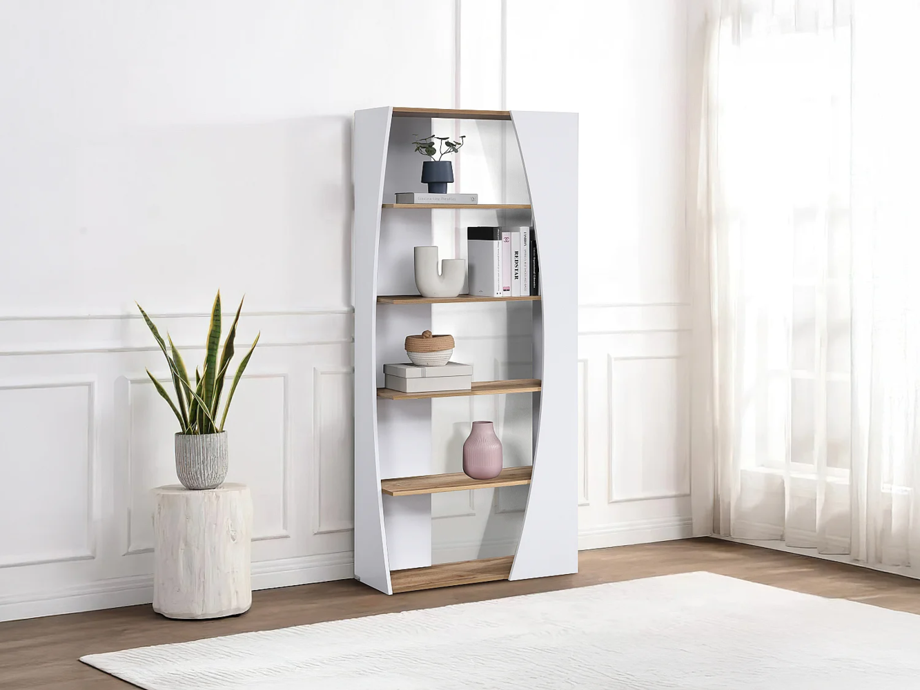 Vente-unique - Wohnwand mit 5 Regalböden - Weiß & Holzfarben - JILORA Bild 1