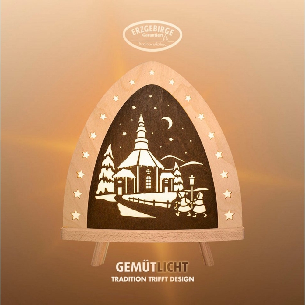 Weigla Lichterbogen LED Seiffen, Dekolampe aus Holz, NATUR-BRAUN, Made in Germany (1-tlg), Erzgebirge garantiert, Weihnachtsdeko Innen, Weihnachtsbeleuchtung Bild 1