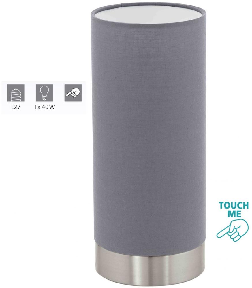 Eglo 95119 Tischleuchte Pasteri Textil grau E27 1X40W H:25,5cm Ø12cm mit Touchdimmer Bild 1