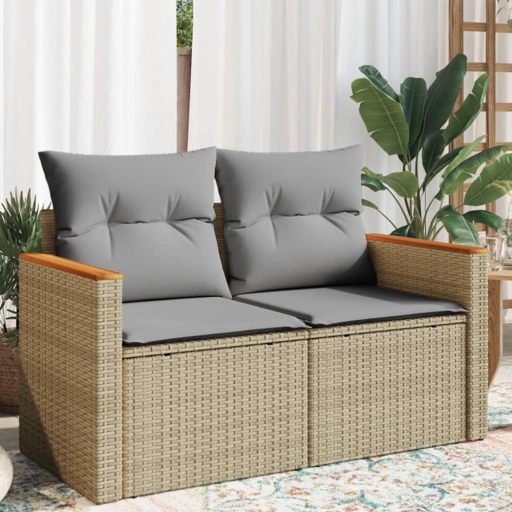 vidaXL Gartensofa mit Kissen 2-Sitzer Beige Poly Rattan 366097 Bild 1