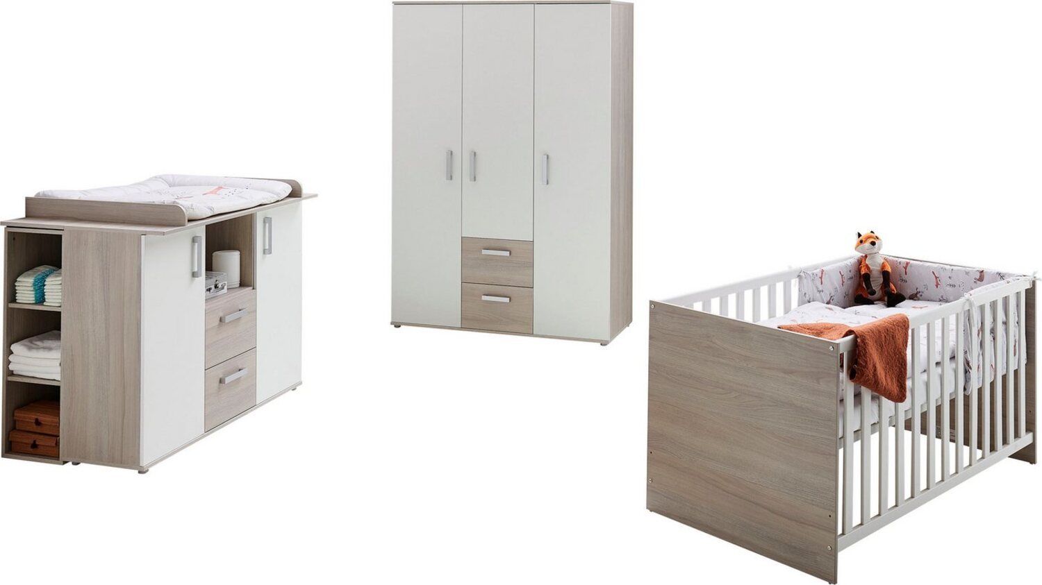 Home affaire Babyzimmer-Komplettset Geert, (Set, 4-tlg, Kinderbett, Regal, Schrank, Wickelkommode), Made in Germany, mit Kinderbett, Regal, Schrank und Wickelkommode Bild 1