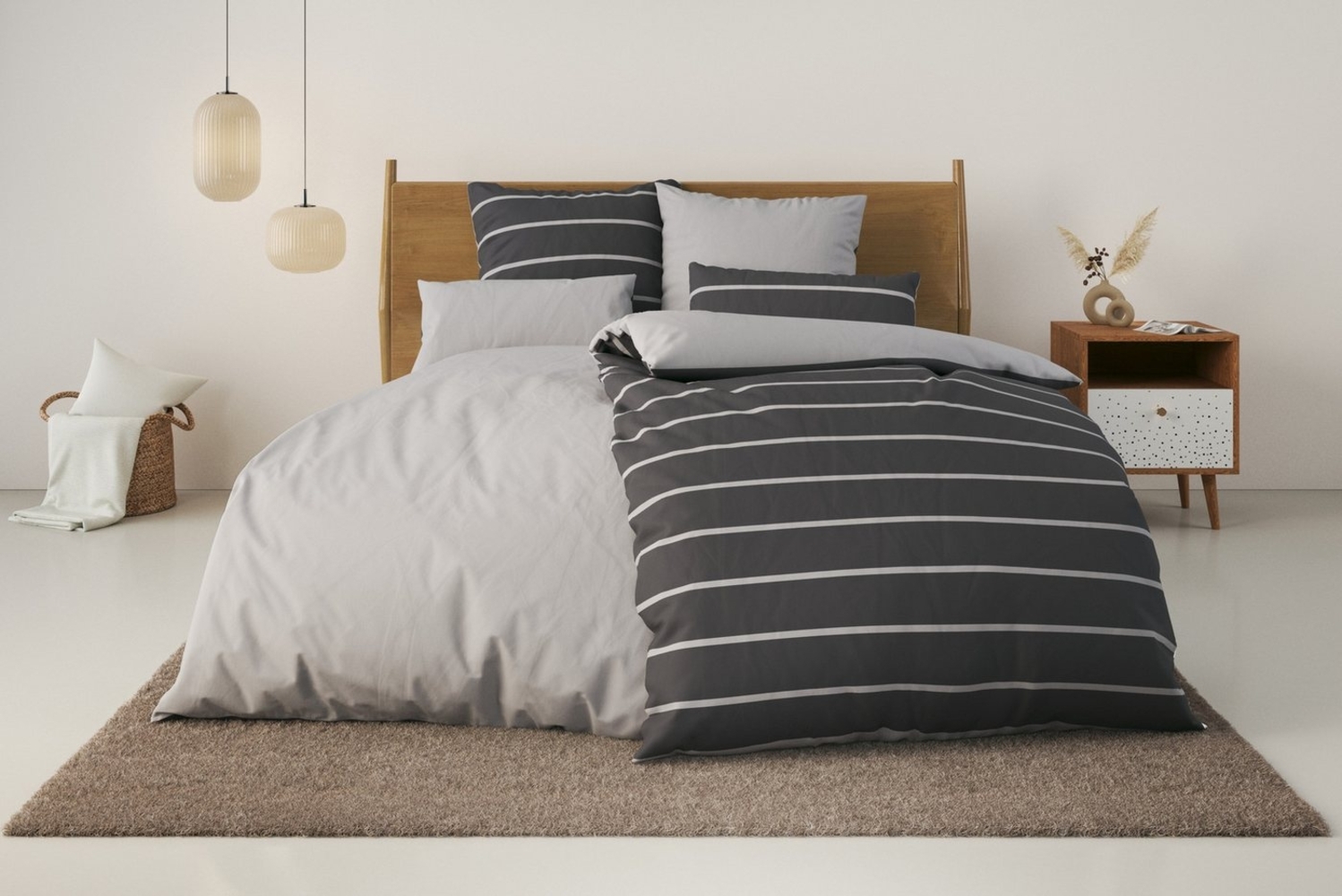my home Bettwäsche Katja, Linon, 2 teilig, Bettwäsche aus Baumwolle, Bettwäsche mit Streifen-Design, Wendeoptik Bild 1