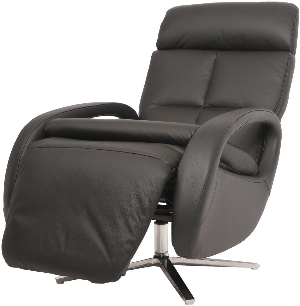 Relaxsessel HWC-L11, Design Fernsehsessel TV-Sessel Liegesessel, Liegefunktion drehbar, Voll-Leder ~ schwarz Bild 1