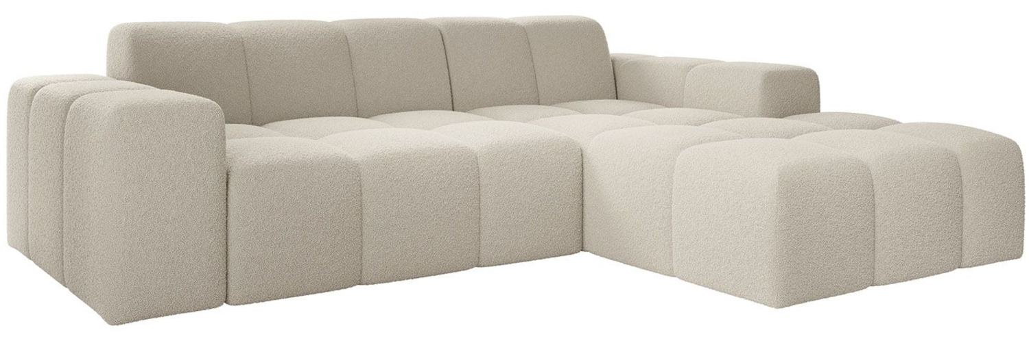 Juskys Sofa Merano Rechts - Ecksofa 3 Sitzer, Wohnzimmer Couch, in L Form, kleine Eckcouch, mit Ottomane, 245 cm breit - Boucle-Gewebe, Creme Bild 1