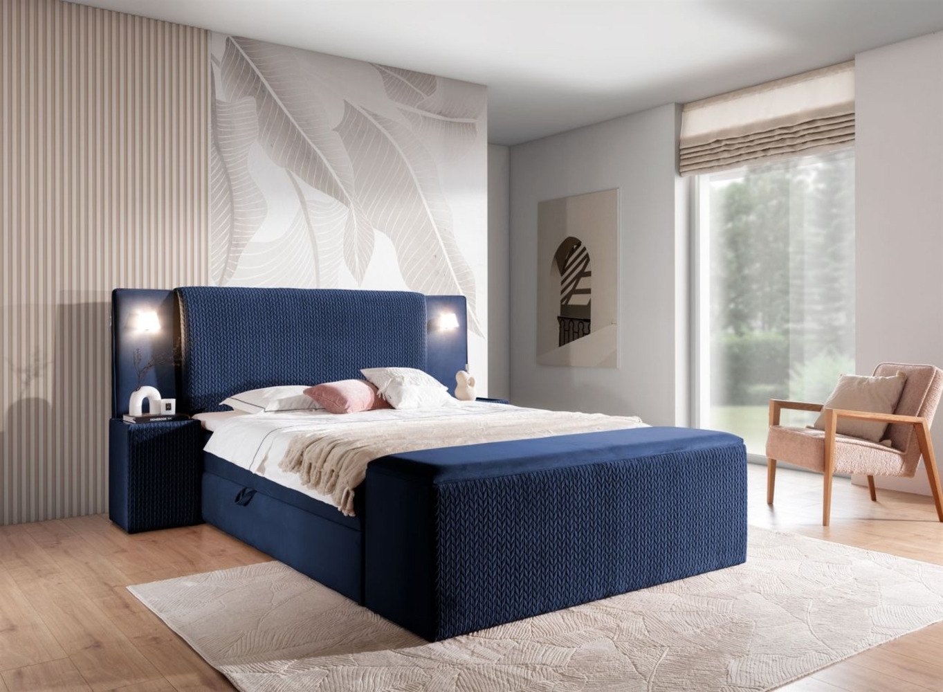 Boxspringbett Bett MARTEN 120x220cm Set. 4 in Stoff Magic Velvet Dunkelblau Bild 1