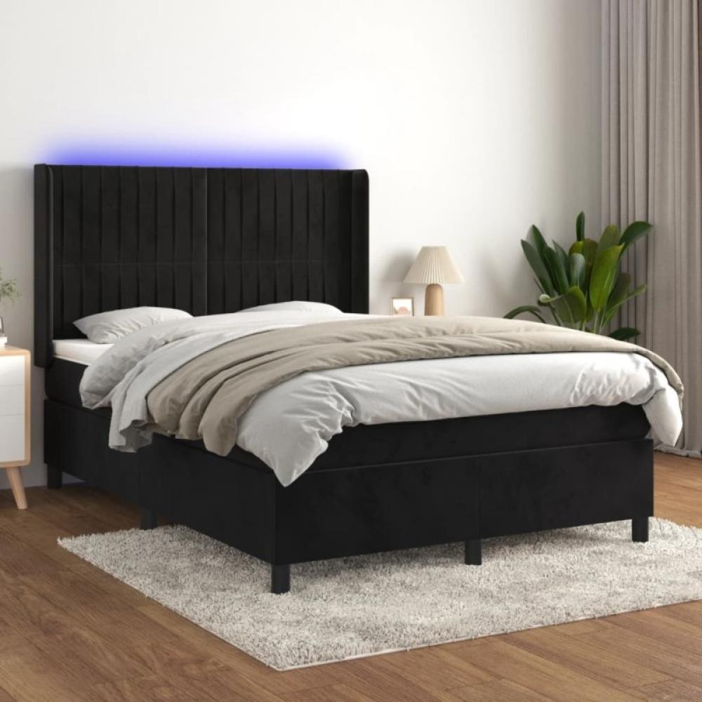 Boxspringbett mit Matratze & LED Schwarz 140x200 cm Samt (Farbe: Schwarz) Bild 1