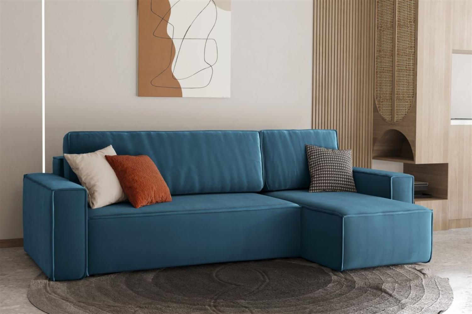 Ecksofa Schlafsofa Sofa MARIS Stoff Petrolblau Ottomane Rechts Bild 1