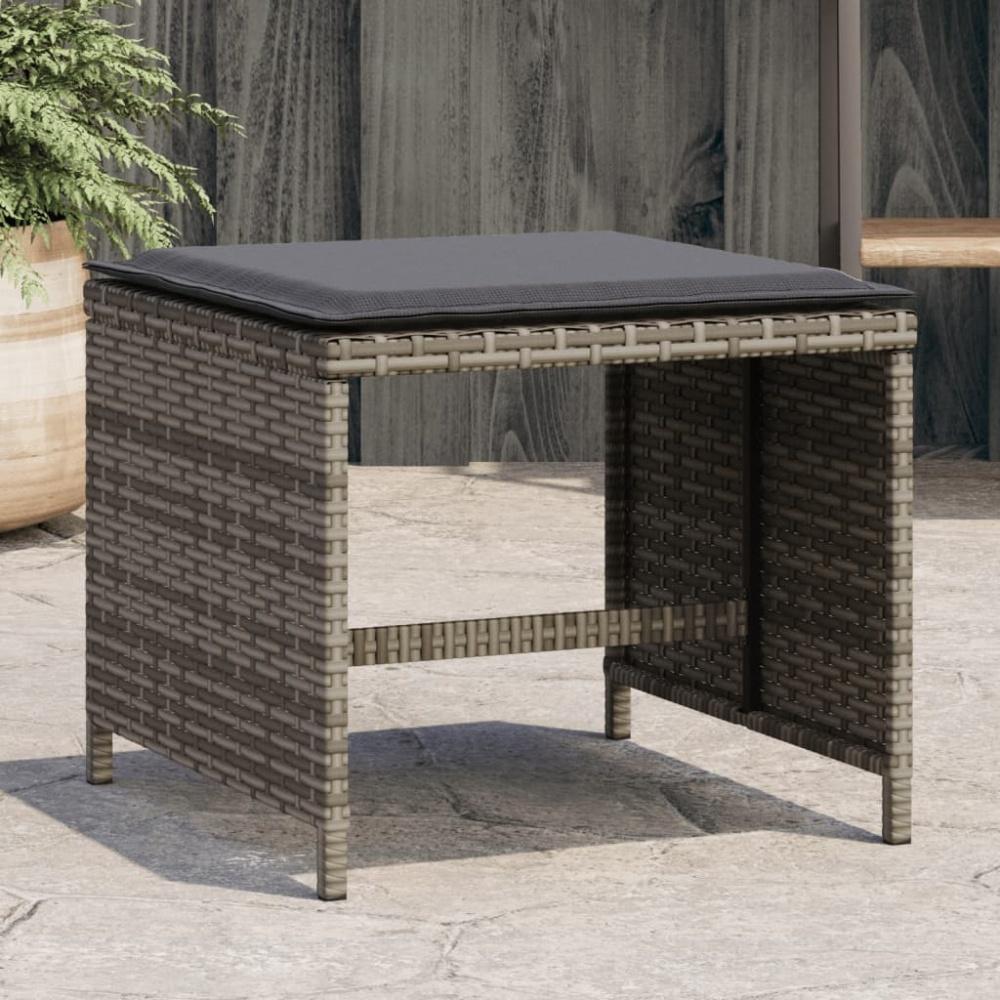 vidaXL Gartenhocker mit Kissen 4 Stk. Grau 41x41x36 cm Poly Rattan 365043 Bild 1