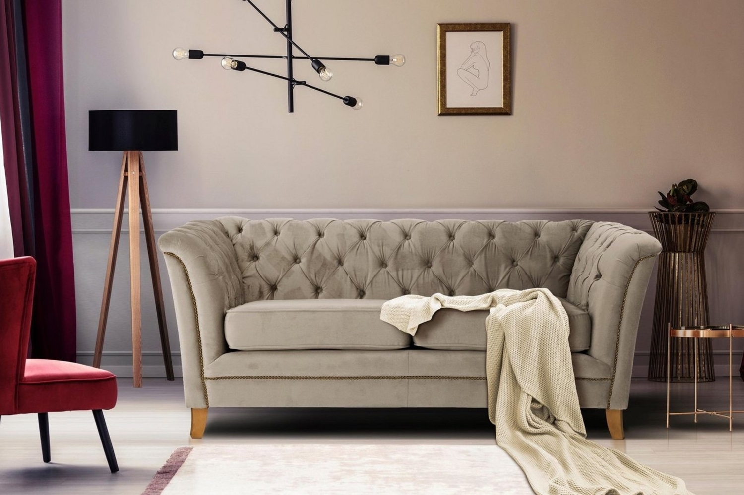 Home affaire 2-Sitzer Newport, mit Knopfheftung im Rücken, Keder und feinen Armlehnen Bild 1