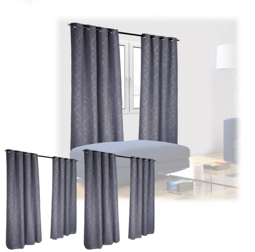 Relaxdays 6x Vorhang mit Muster, Polyester grau, 245x135 cm Bild 1