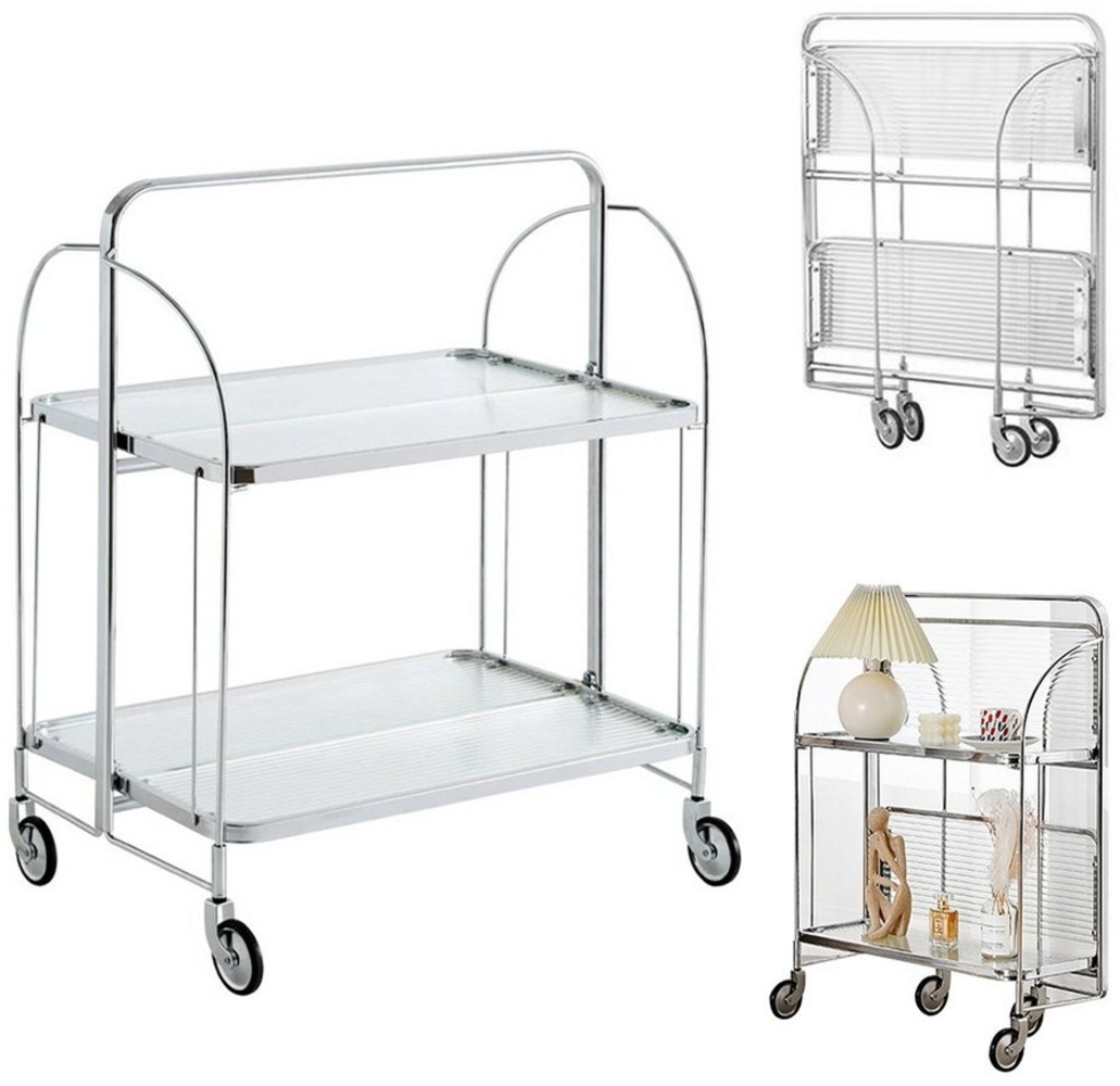 PFCTART Beistellwagen Mobile Storage Folding Trolley, Servierwagen, zusammenklappbar, Dinett Ablagekorb 2 Tier Clear gehärtetes Glas with Wheels Bild 1