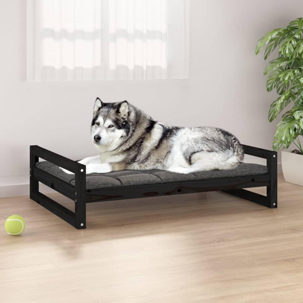 vidaXL Hundebett 105,5x75,5x28 cm Massivholz Kiefer, Schwarz Bild 1