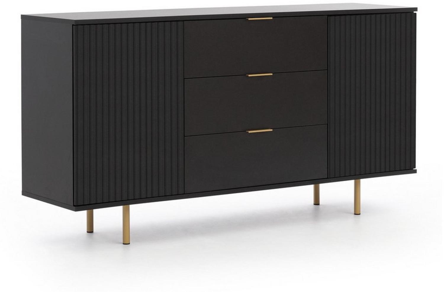 Furnix Kommode Mortia K2D3SZ Sideboard mit Schubladen und Metallfüßen, 7 geschlossene Fächer, Design und Funktionalität Bild 1