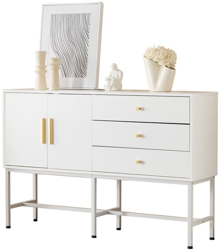 MODFU Sideboard Aufbewahrungsschrank mit Vielseitiger Stauraum (Kommode, Anrichte, Wohnzimmerschrank, 1 St, 2 Türen, 3 Schubladen), mit goldene Griffe in verschiedenen Designs und Metallfüße Bild 1