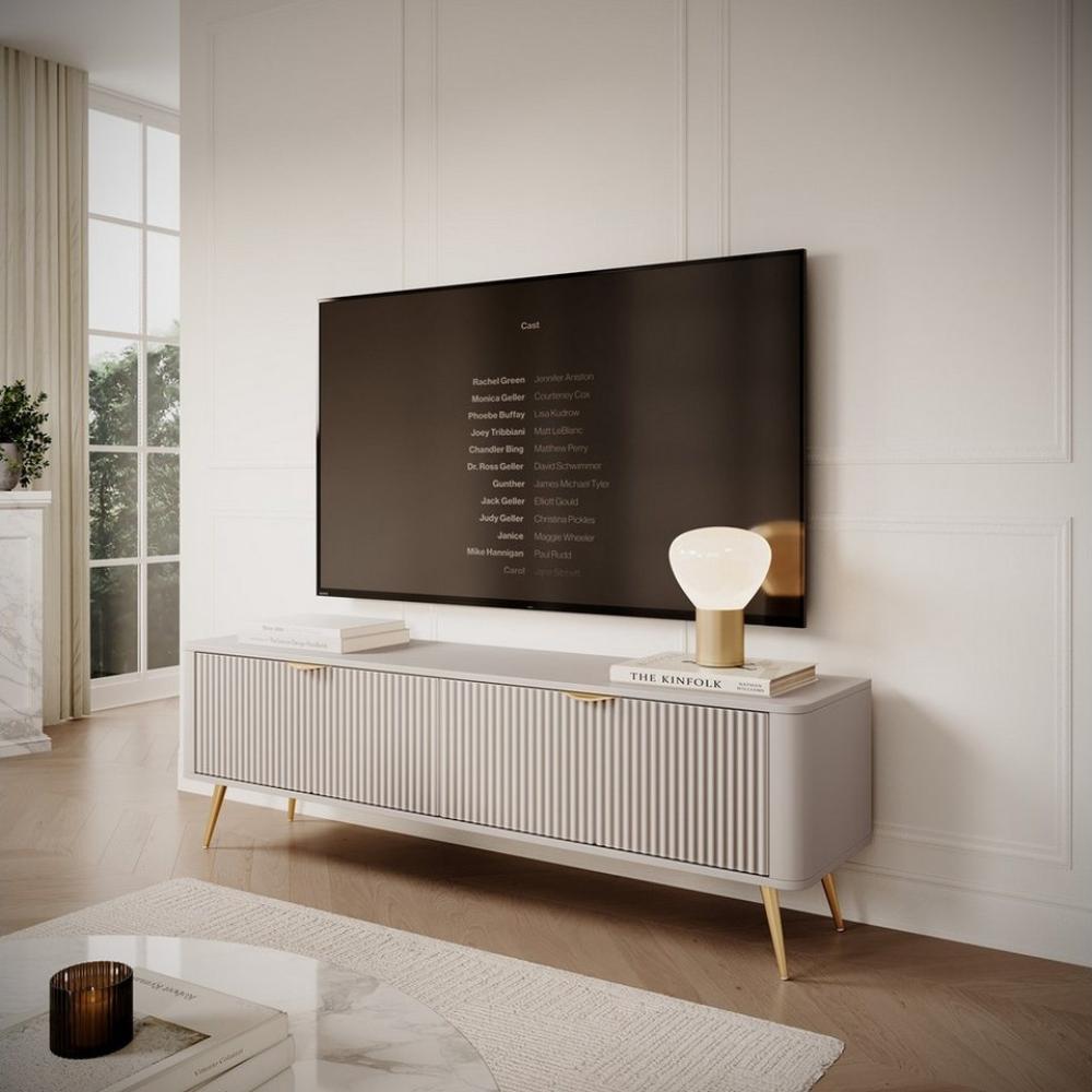 Compleo TV-Schrank mit Lamellen BELLO, TV-Tisch, Metallfüße, Modern Wohnzimmer Bild 1