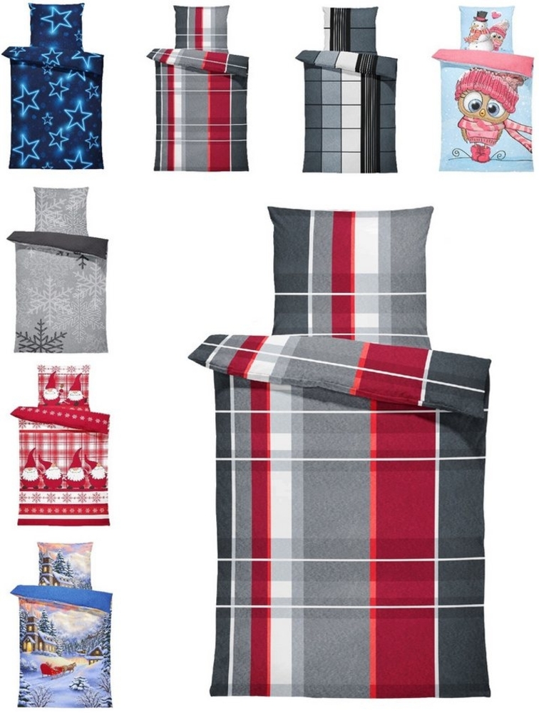 One Home Bettwäsche Winter Thermofleece, Fleece, 3 teilig, Kariert gestreift, kuschelig flauschig warm weich Modern Bild 1