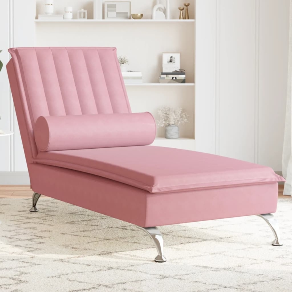 vidaXL Massage-Chaiselongue mit Nackenrolle Rosa Samt 379462 Bild 1