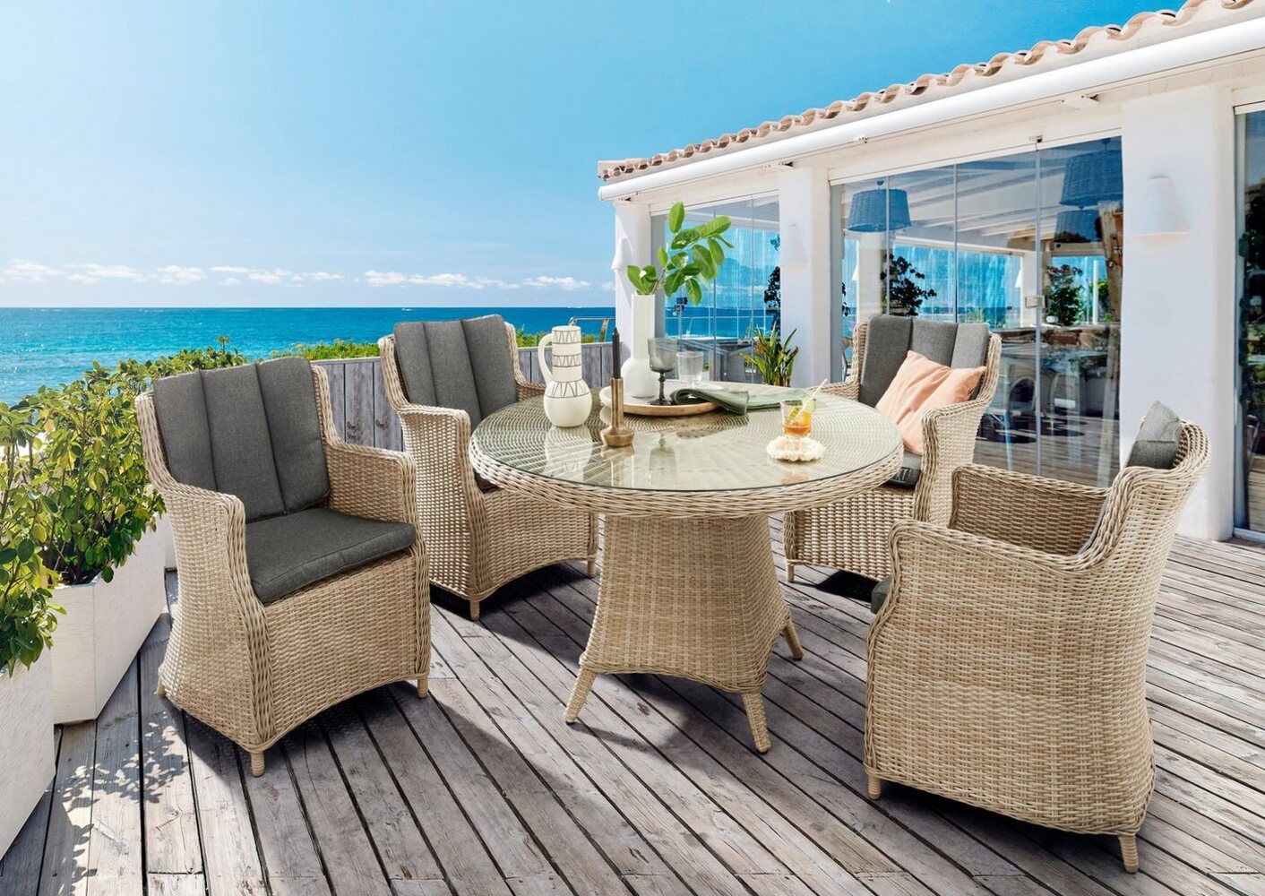 Destiny Garten-Essgruppe LUNA, (13-tlg, 4x Sessel, 1x Tisch, inkl. Auflagen), Aluminium, Polyrattan Bild 1