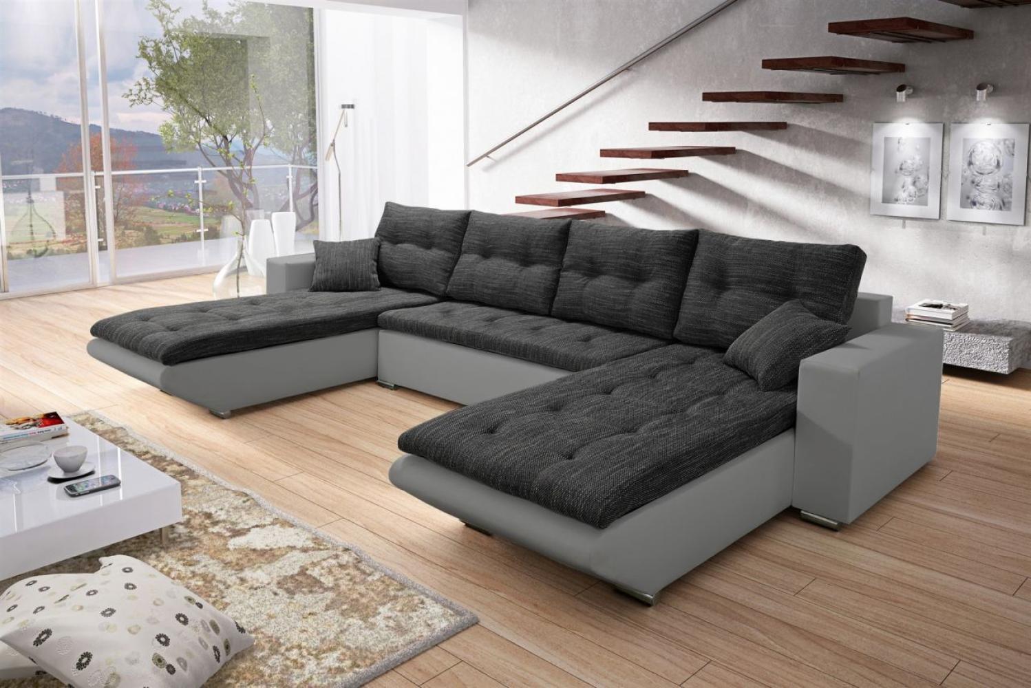 Wohnlandschaft Sofa NINO XL mit Schlaffunktion Grau-Schwarz Bild 1