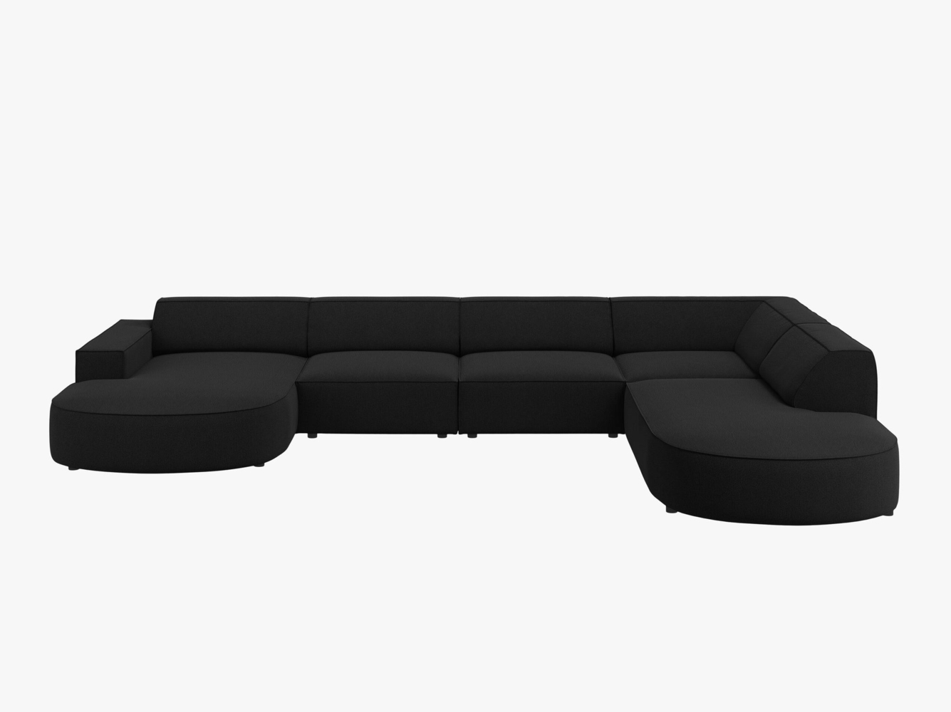 Micadoni Panorama-Ecksofa Jodie 7-Sitzer runde Recamiere Rechts Strukturierter Stoff Megan Schwarz Bild 1