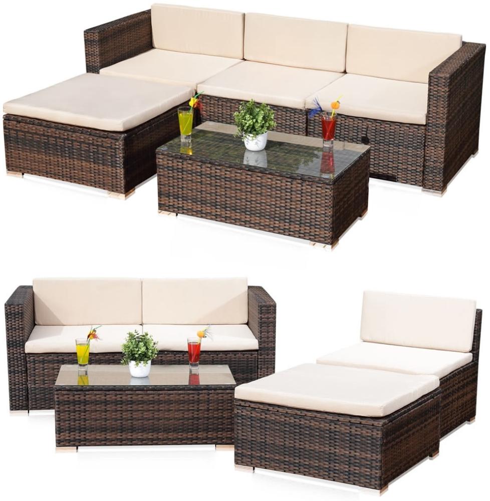 Lounge Sitzgruppe Rattanlounge Rattanmöbel Ecksofa Garten Tisch Polster braun Bild 1