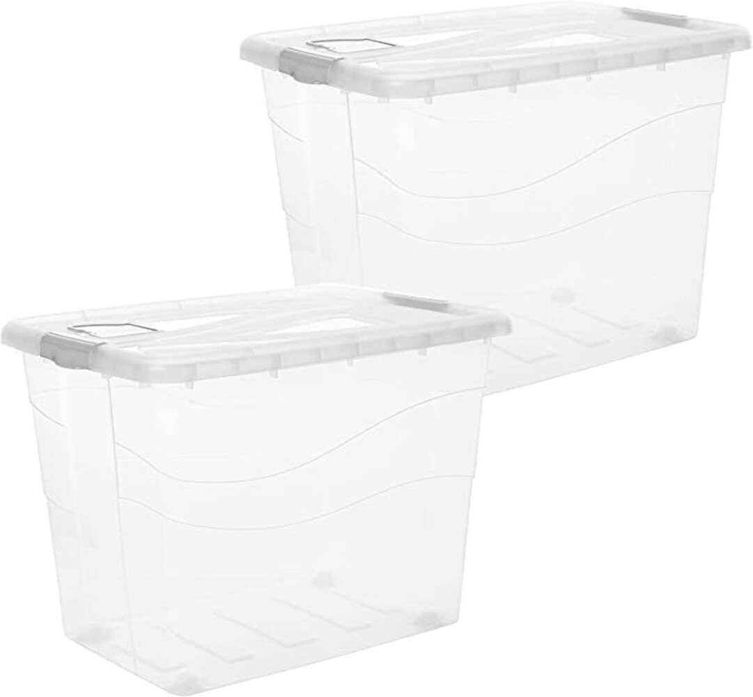 Centi Aufbewahrungsbox Allzweckkiste mit Deckel Groß XXL, Kisten Aufbewahrung mit Deckel (Spar - Set, 2 St, 80L B31cmxL48cmxH45cm), mit Deckel, Rollen und Clip-Griffen, Plastikbox mit Deckel Groß Bild 1