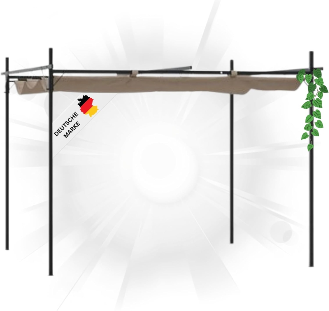 DELUKE® Terrassenüberdachung mit Schiebedach OLIMP Taupe 295 x 292 x 230 cm Pergola Garten Pavillon Rankhilfe Sonnenschutz Gartenpergola Gartenpavillon mit Sonnendach Bild 1