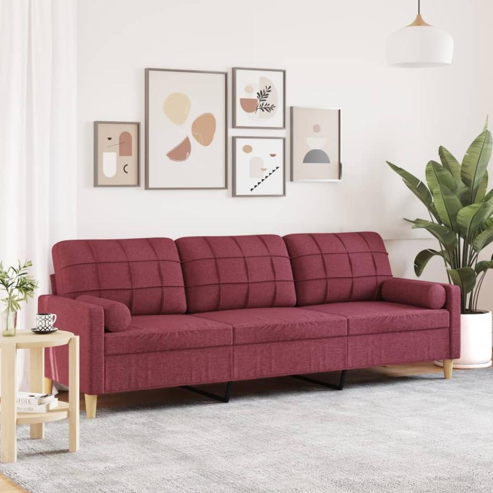 vidaXL Sofa 3-Sitzer mit Zierkissen Weinrot 210 cm Stoff 3278207 Bild 1