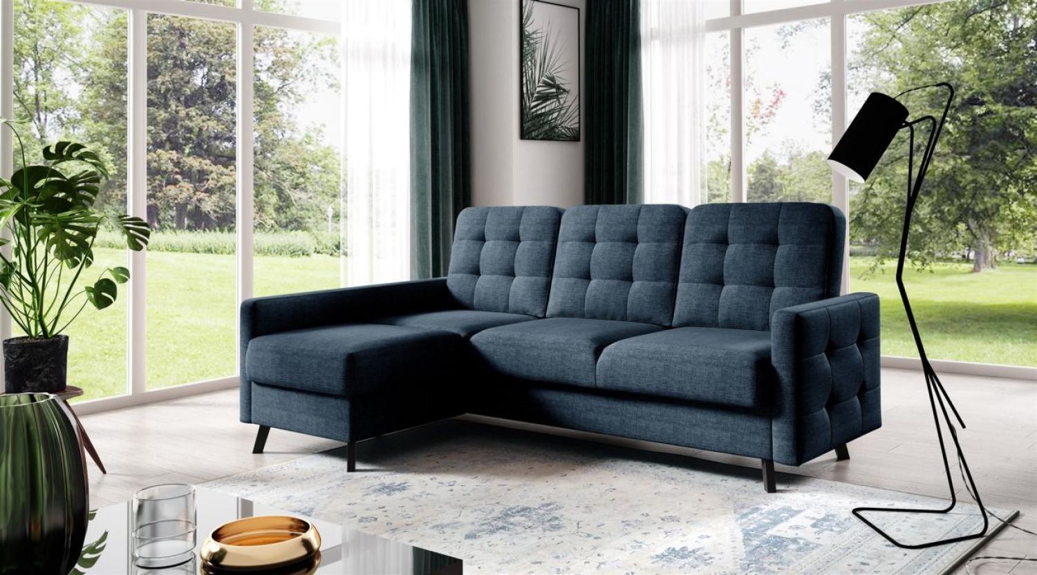 Ecksofa Sofa GARNET Stoff Luis Dunkelblau mit Schlaffunktion Ottomane Links Bild 1