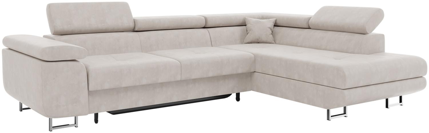 MEBLINI Schlafcouch mit Bettkasten - CARL - 272x202x63cm Rechts - Beige Samt - Ecksofa mit Schlaffunktion - Sofa mit Relaxfunktion und Kopfstützen - Couch L-Form - Eckcouch - Wohnlandschaft Bild 1