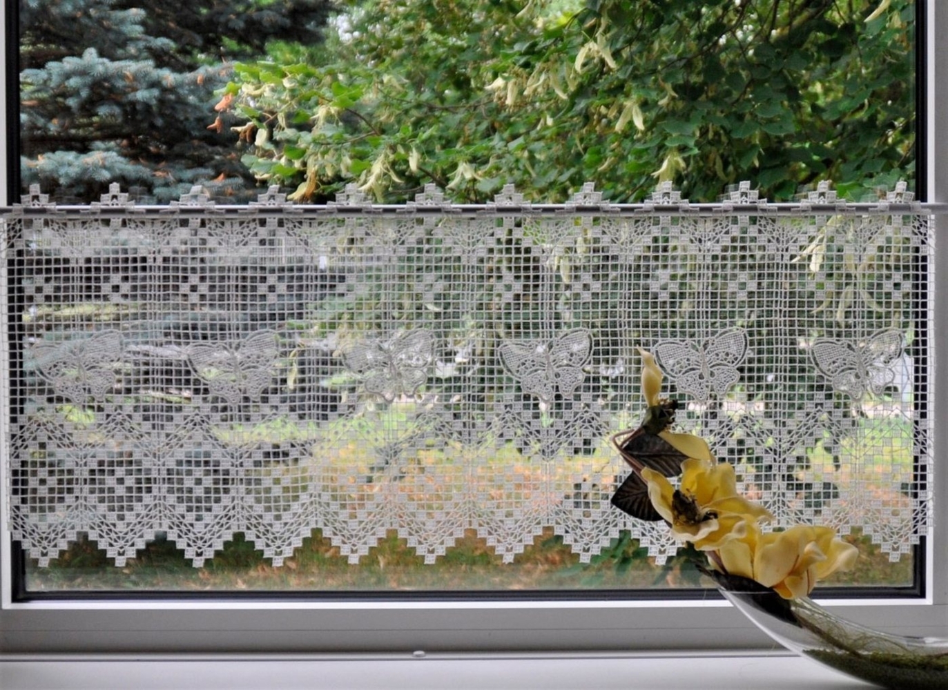 Stickereien Plauen Scheibengardine Butterfly (1 St), Stangendurchzug, halbtransparent Bild 1