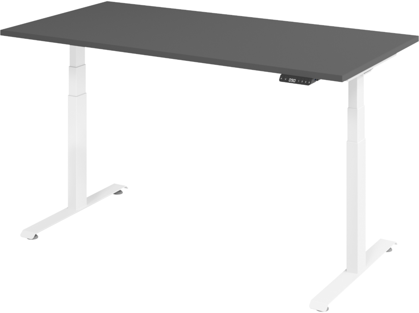 bümö höhenverstellbarer Schreibtisch 160x80 cm in graphit, Gestell weiß - Höhenverstellbar Elektrisch Stehpult mit 3-fach Speicher, Computertisch, Ergonomischer Steh-Sitz Tisch, Bürotisch, LXK65-16-G-W Bild 1