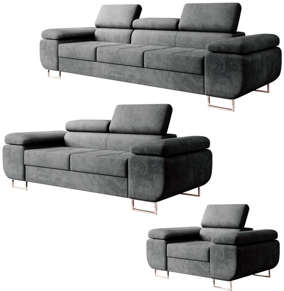 M-Punkt24 Polstergarnitur Miami, (3-3-1 Set, 3-1-1, 3-2-1, Samtstoff Grau Anthrazit), mit Bettfunktion und verstellbare Kopfstützen Bild 1