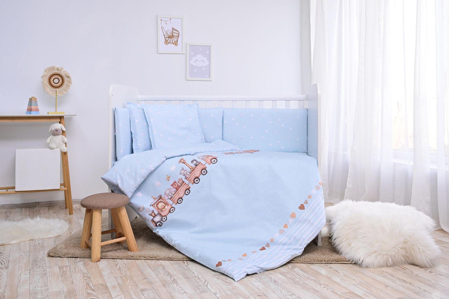 Lorelli Babybettwäsche Set Smile 6-teilig Decke 140x95 Kissen 43x35 Bett 120x60 hellblau Bild 1