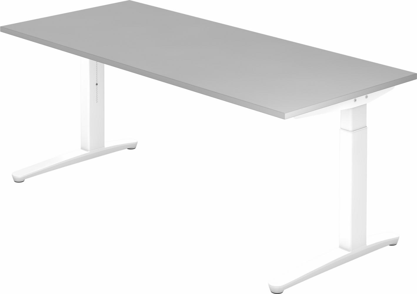 bümö manuell höhenverstellbarer Schreibtisch 180x80 in weiß, Gestell in weiß - PC Tisch höhenverstellbar & groß, höhenverstellbarer Tisch Büro, großer Computertisch verstellbar, X19-5-WW Bild 1