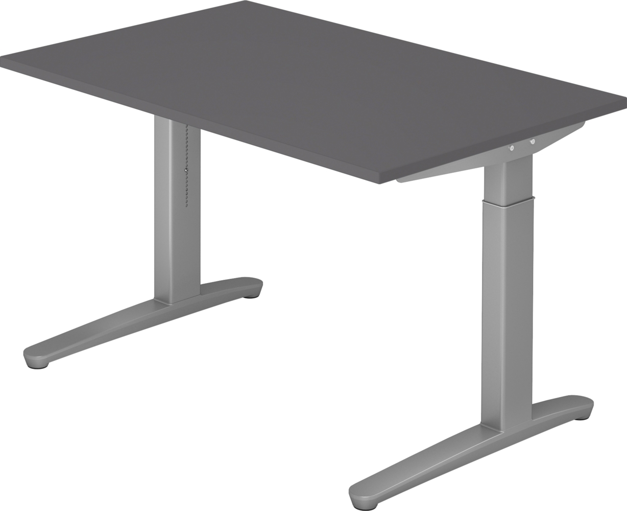 bümö manuell höhenverstellbarer Schreibtisch 120x80 in graphit Gestell in Silber - PC Tisch höhenverstellbar & klein, höhenverstellbarer Tisch Büro, kleiner Computertisch verstellbar, X12-G-SS Bild 1