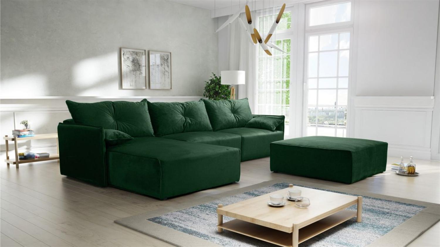 Ecksofa mit Schlaffunktion HUNTER in Royal Grün Ottomane Links inkl. Hocker Bild 1