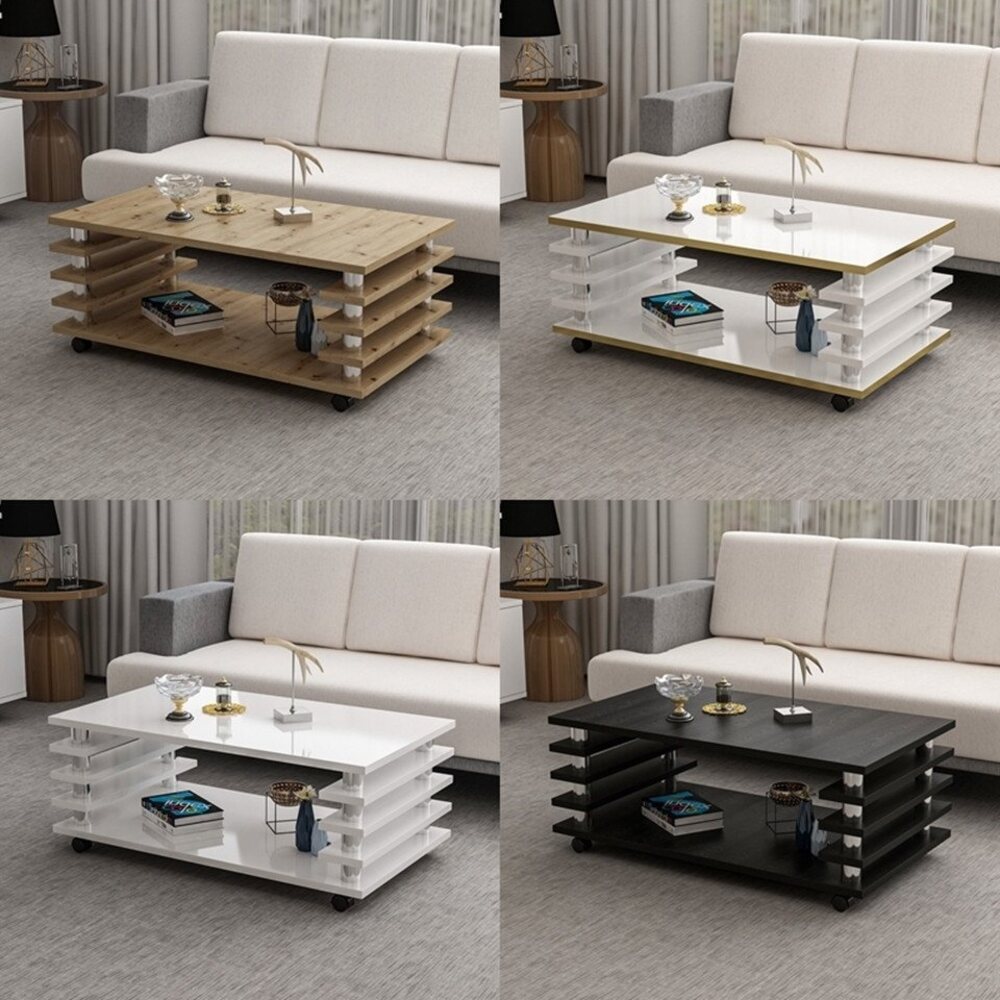 Couchtisch 115x65 cm – melaminbeschichtet, elegant Weiß Hochglanz Bild 1