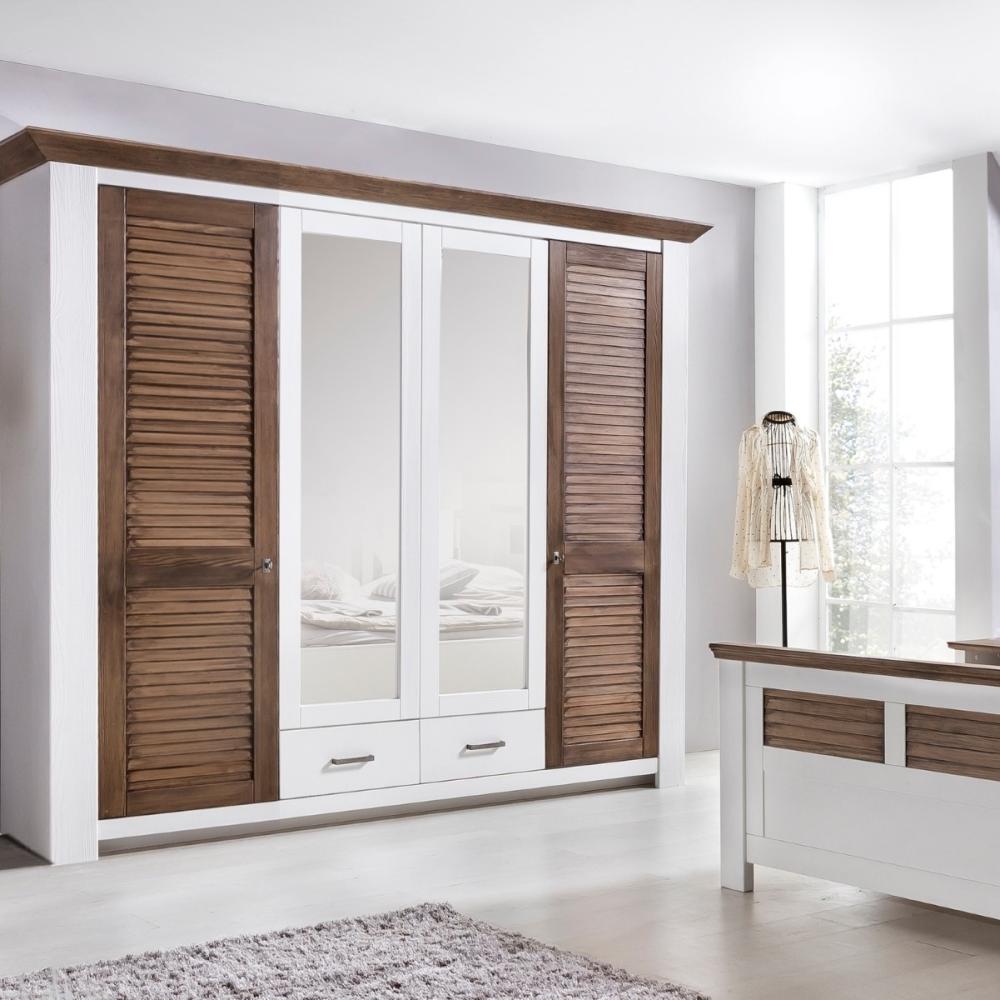 Kleiderschrank weiß 235 cm 4-türig Pinie braun Laguna Bild 1