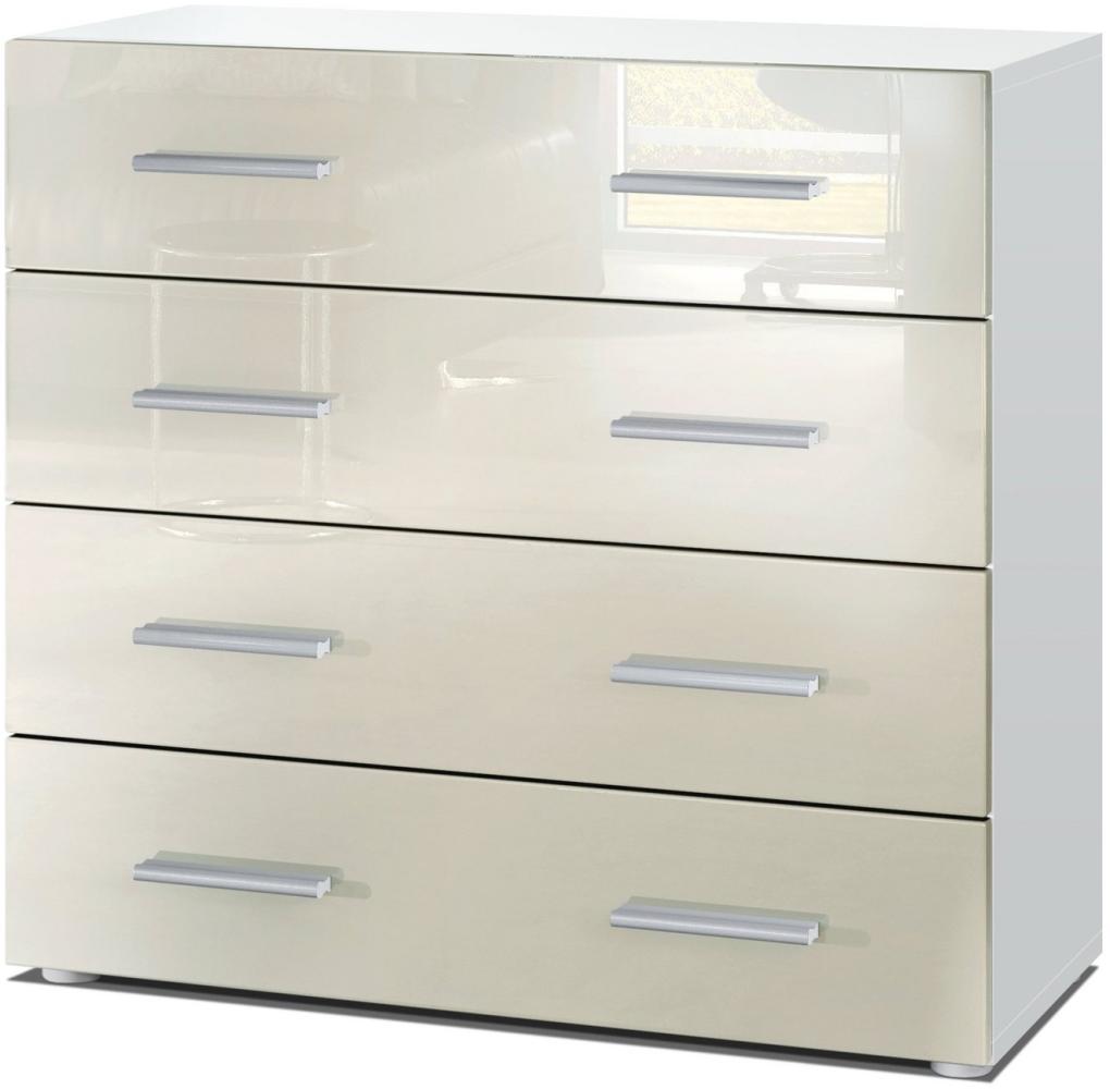 Vladon Sideboard Pavos, Kommode mit 4 Schubladen, Weiß matt/Creme Hochglanz (76 x 72 x 35 cm) Bild 1