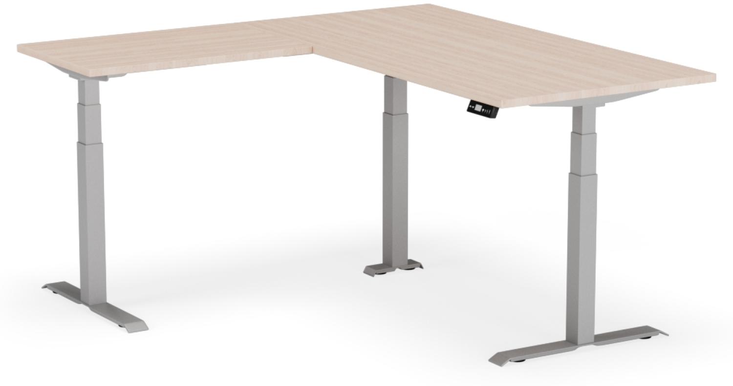 elektrisch höhenverstellbarer Schreibtisch L-SHAPE 180 x 170 x 60 - 90 cm - Gestell Grau, Platte Eiche Bild 1