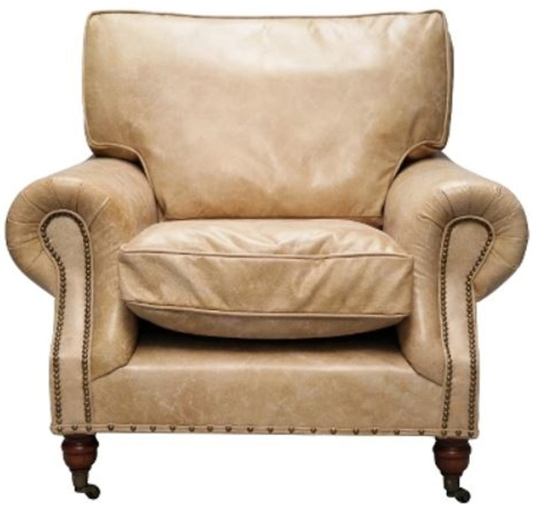 Casa Padrino Luxus Echtleder Sessel Vintage Beige 106 x 105 x H. 93 cm - Art Deco Möbel Bild 1